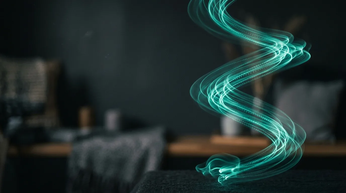 A slow spiral of pale light unspooling against a dark background, reading as a sustained low-frequency tone made visible. The image evokes the resonance phenomenon where a small, regular input at the right frequency builds a large response.